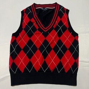 Tommy Hilfiger Women's Argyle Sweater Vest Size M Red Black V-Neck